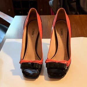 Miu Miu Black and Coral Bow Heels